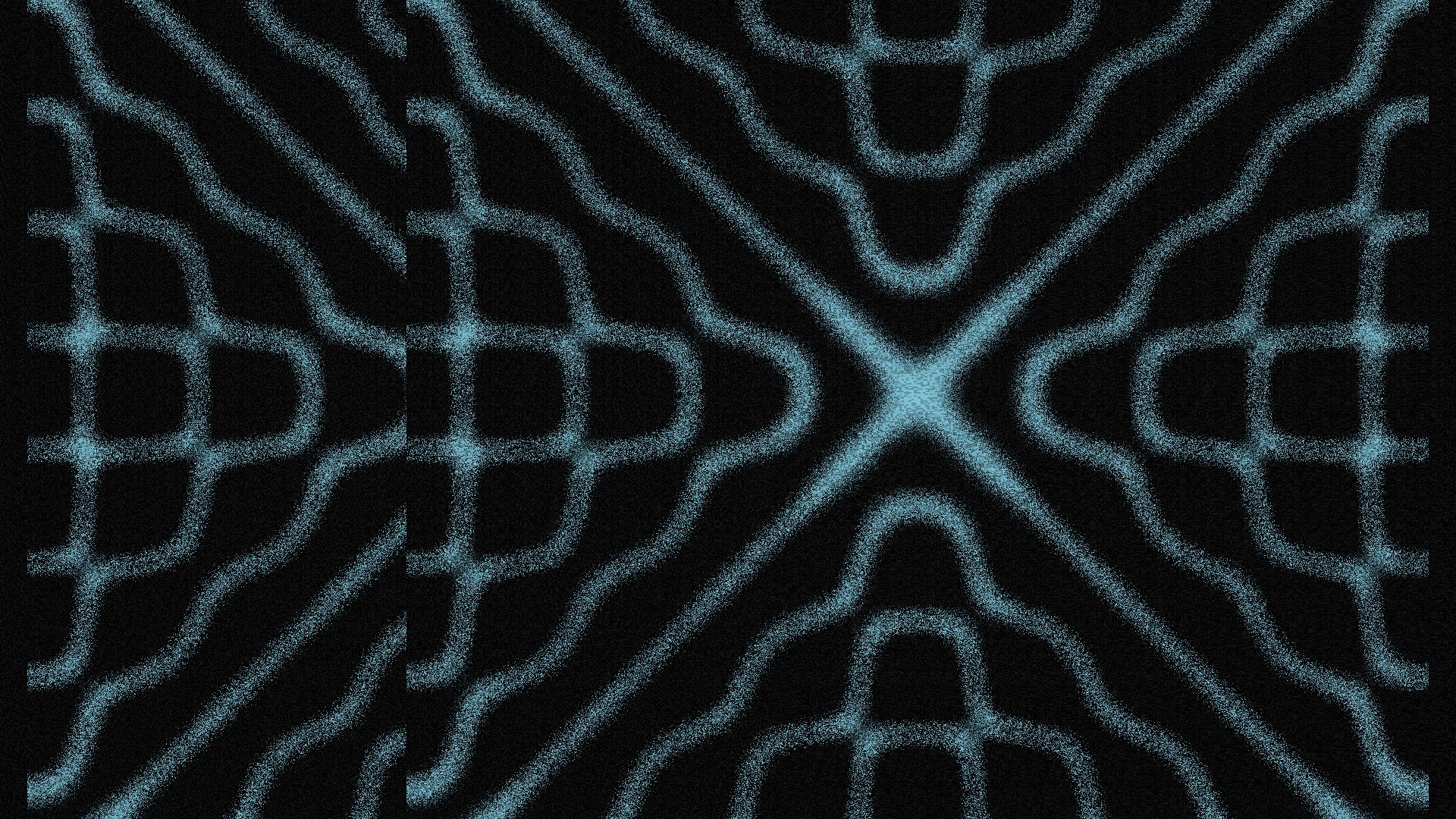 An older 2D-gold cymatic preset, a flat kaleidoscopic cyan line-lattice on black