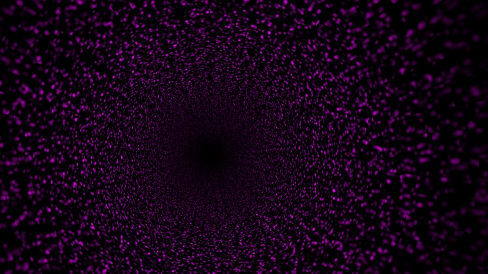 An early reactor-era render, a sparse purple particle tunnel with no colour grade or palette identity