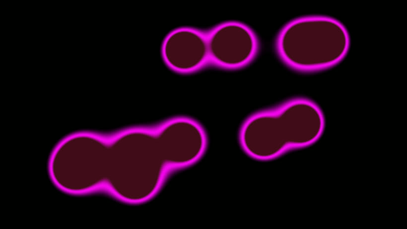A raw early metaball blob, a soft single-hue shape with almost no structure
