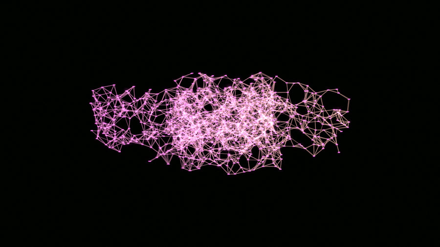 NeuralCathedral under energy drive, the nodes condense into a luminous pink connected plexus mesh