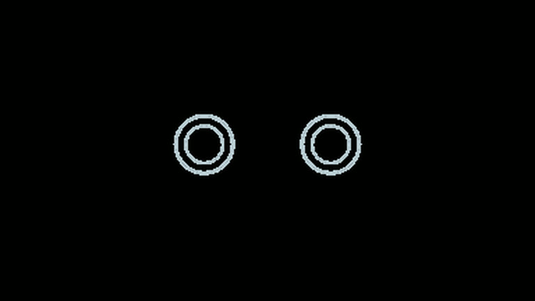 Two bare concentric wireframe rings on pure black, the reactor wells before any bloom